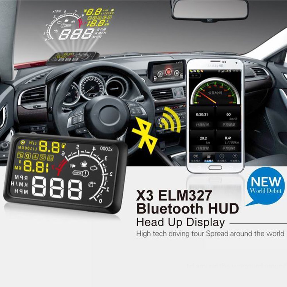 X3 Car HUD Head Up Display OBD II OBD2 Auto Gauge 5.5" Dash Screen ...